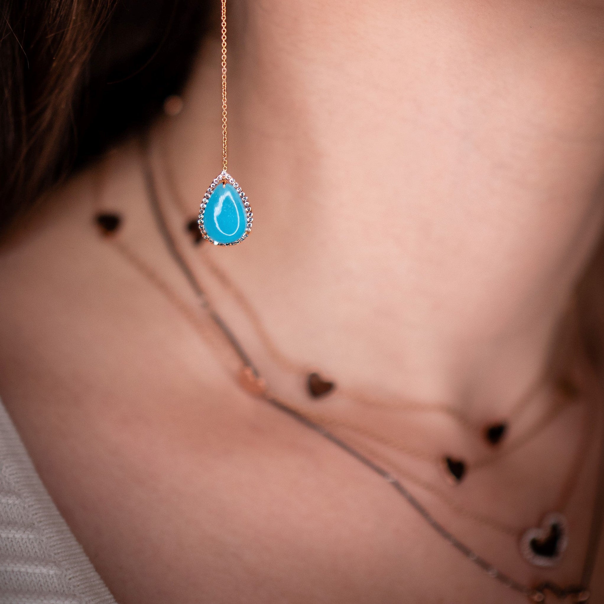 14k gold sautoir necklace as choker on model by boussidan