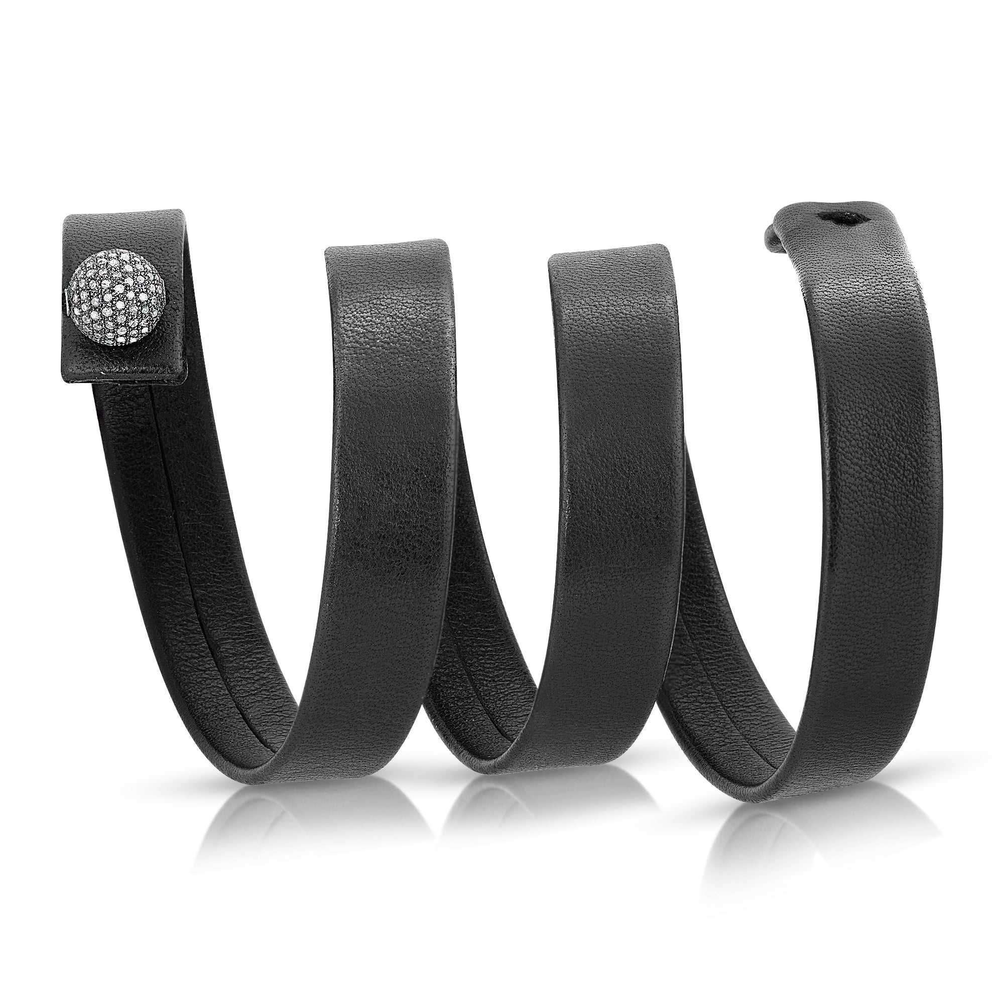 The Titan unisex leather bracelet styled with bold evening look by Boussidan