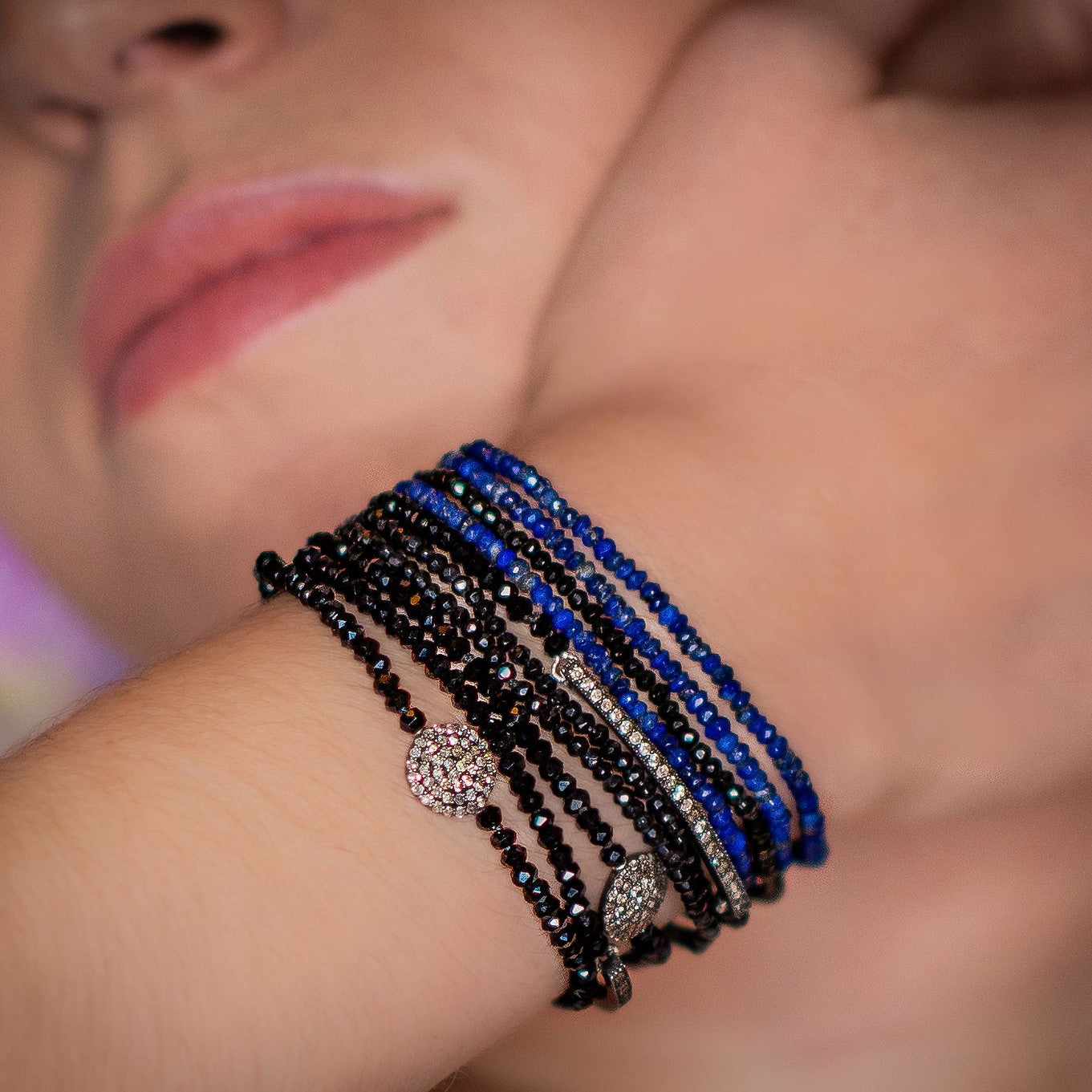 LAPIS LAZULI BLACK SPINNEL COMBINATIONS DIAMONDS BRACELETS