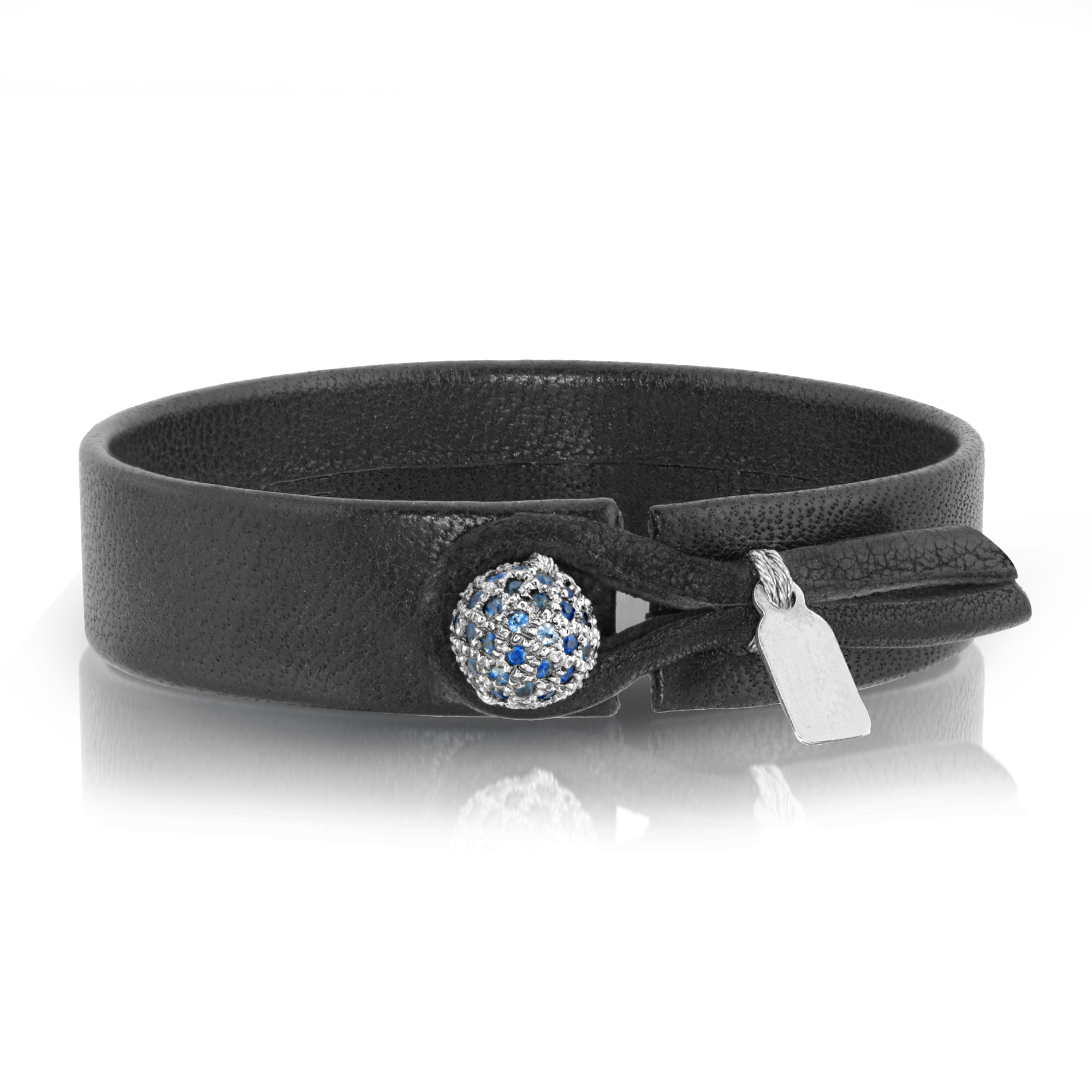The Denim single wrap leather bracelet with sapphire by Boussidan