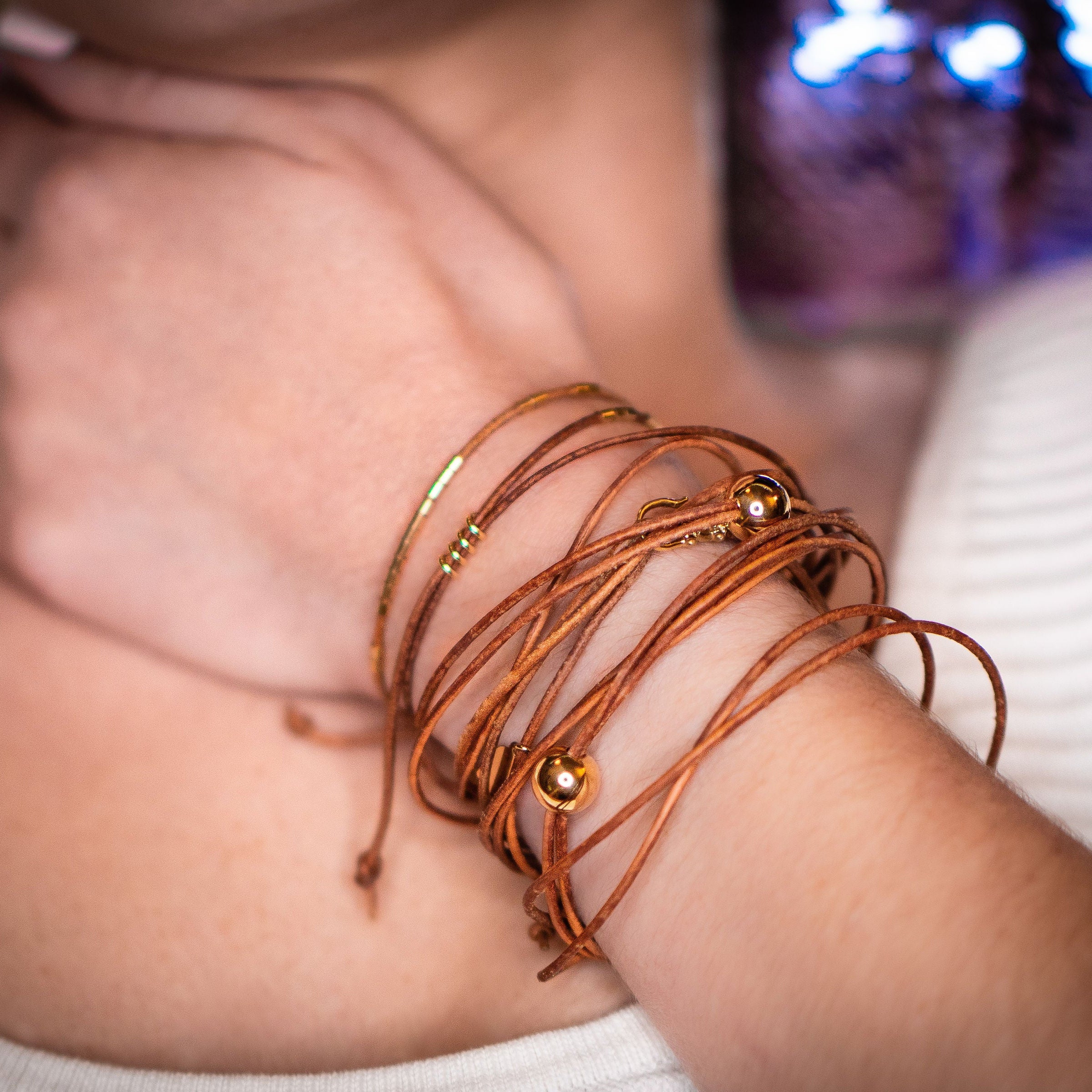 The Edge double wrap leather bracelet with yellow gold ball by Boussidan
