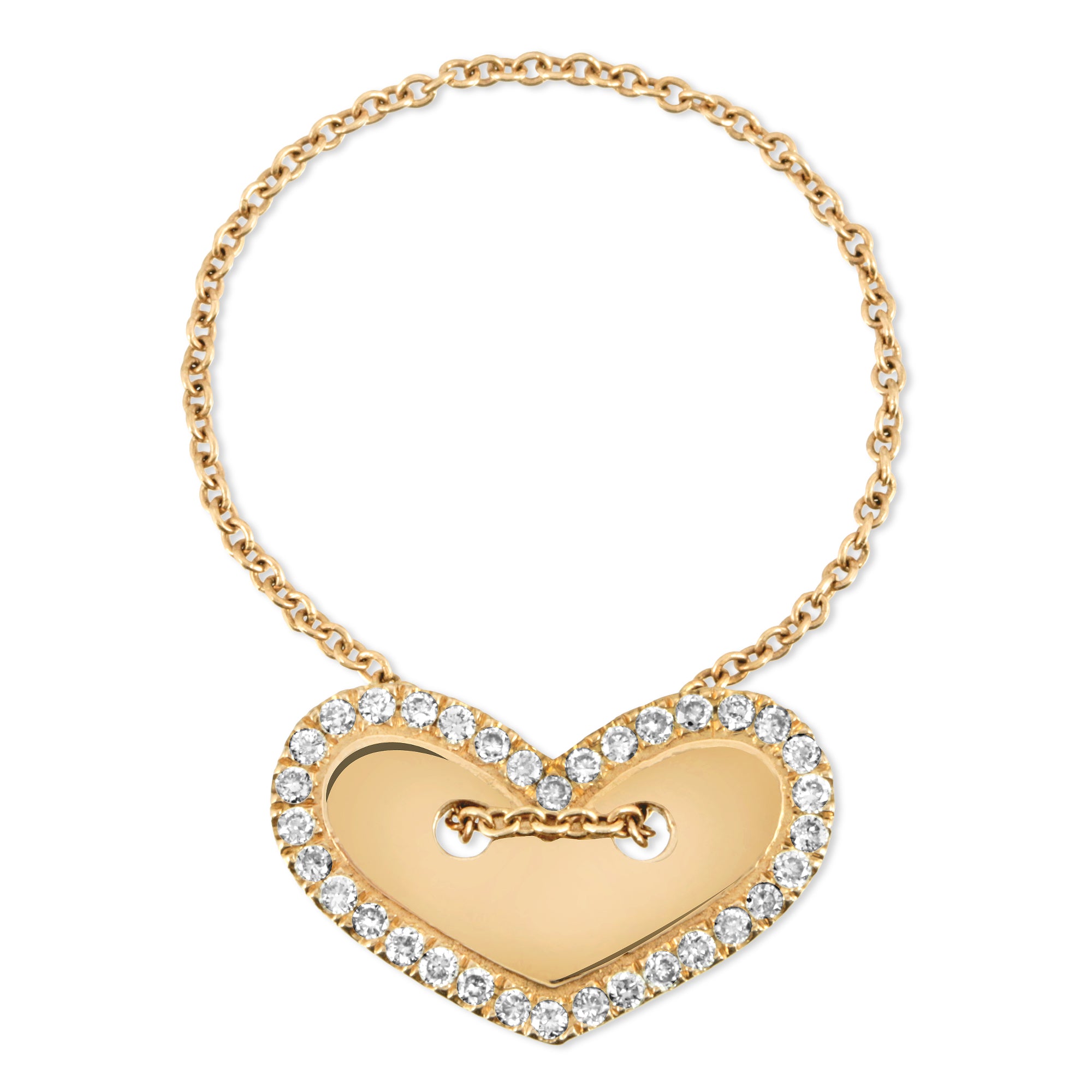 14k gold chained heart ring front view by boussidan