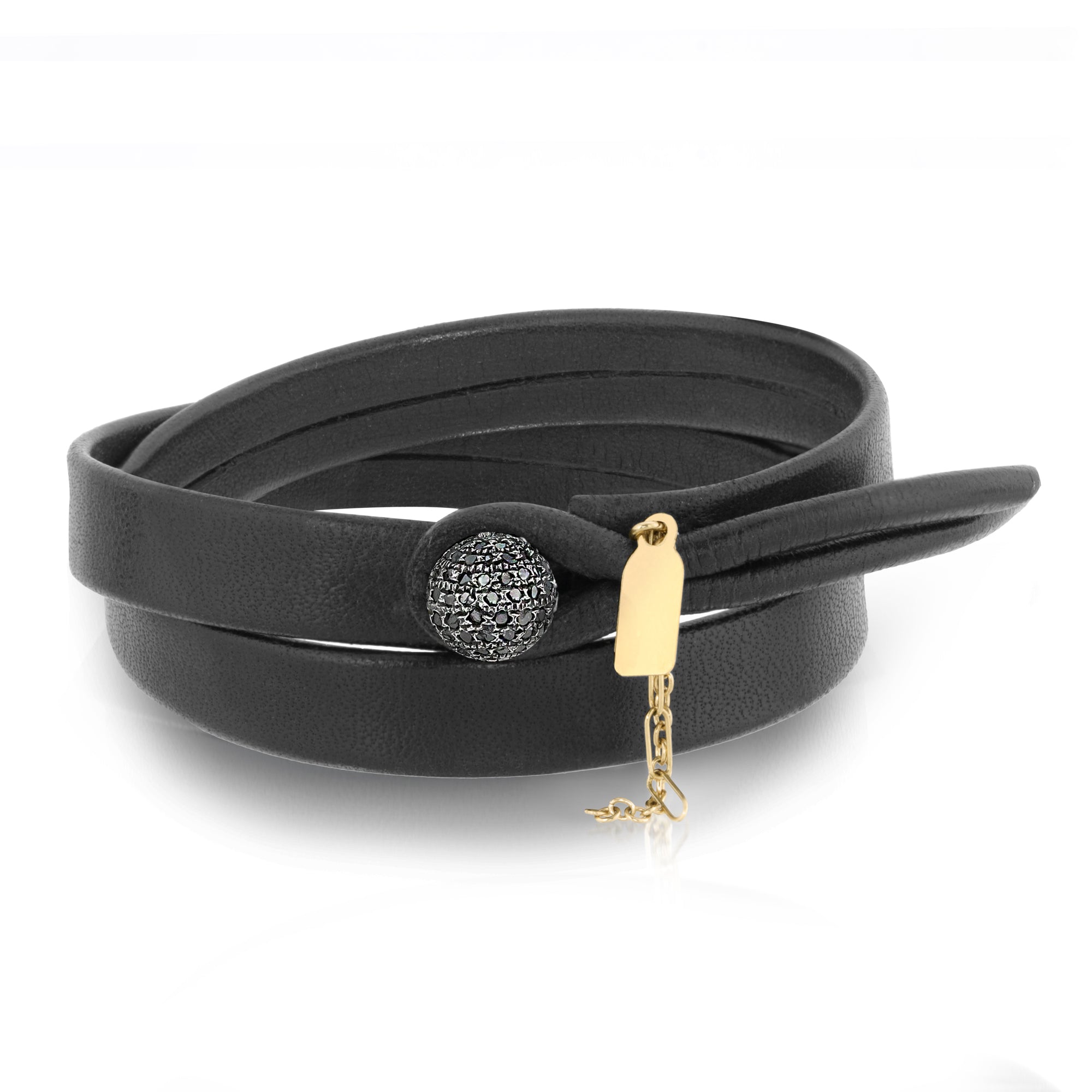 The Noir double wrap leather bracelet with black diamond by Boussidan