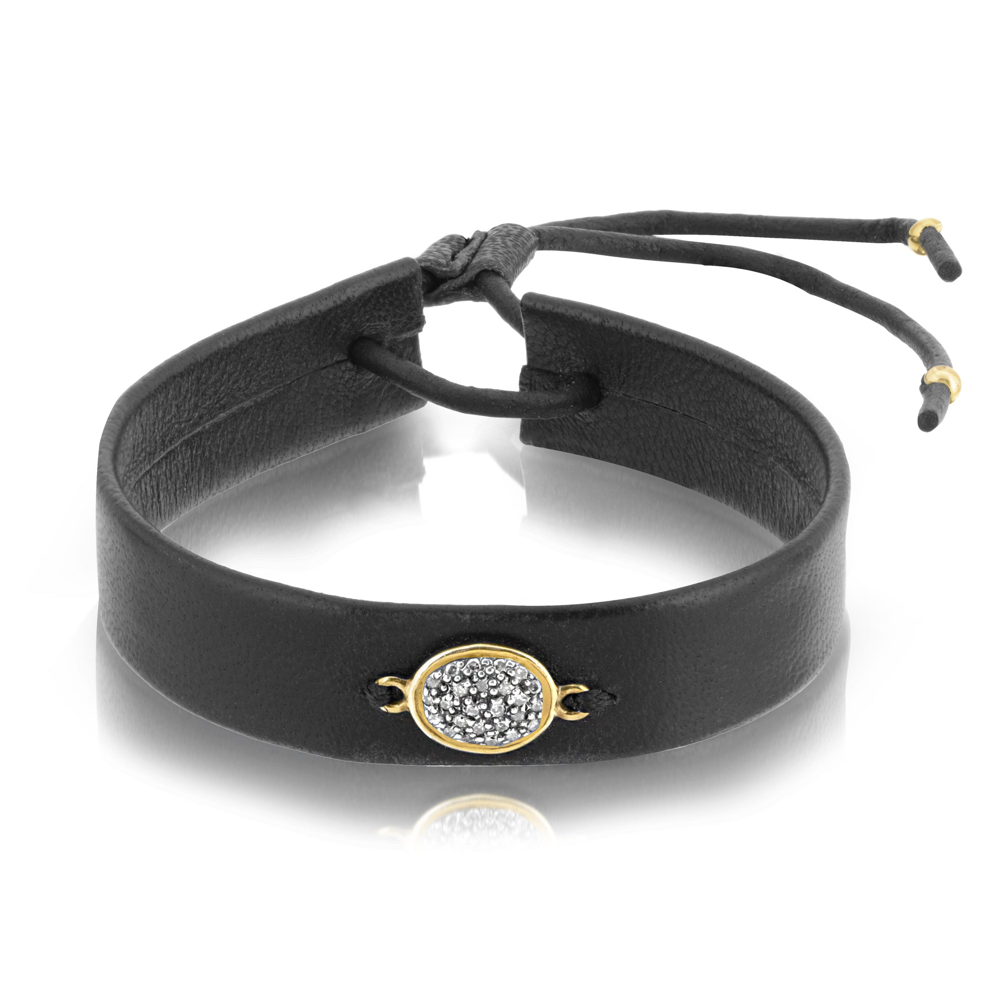 The Oval single wrap leather bracelet with diamond by Boussidan