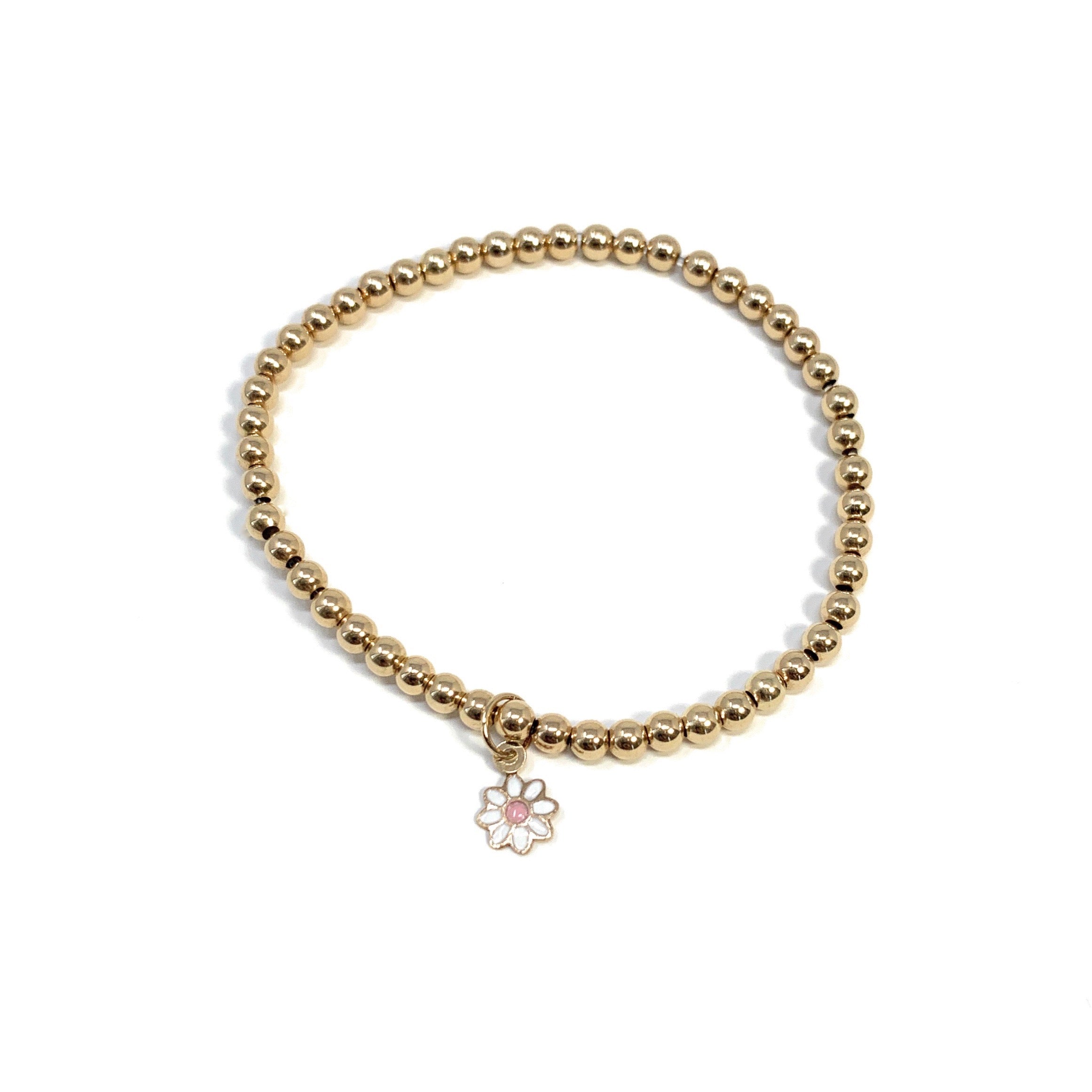 14k gold 2.5mm beads with daisy enamel charm by boussidan
