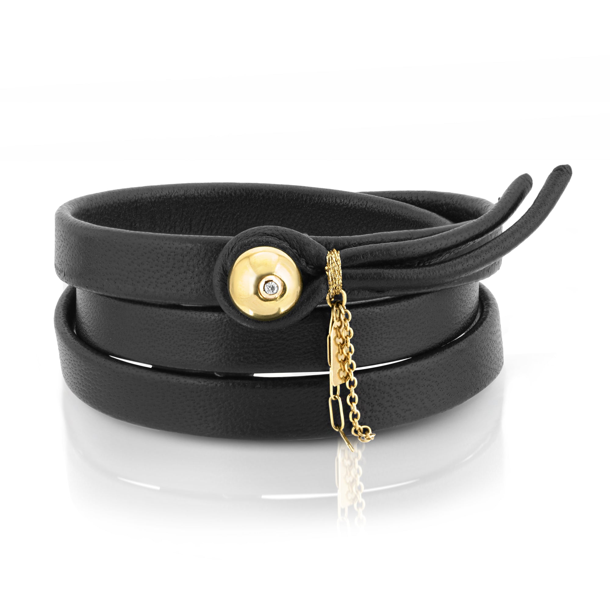 The Diamant 14k gold and diamond triple wrap leather bracelet by Boussidan