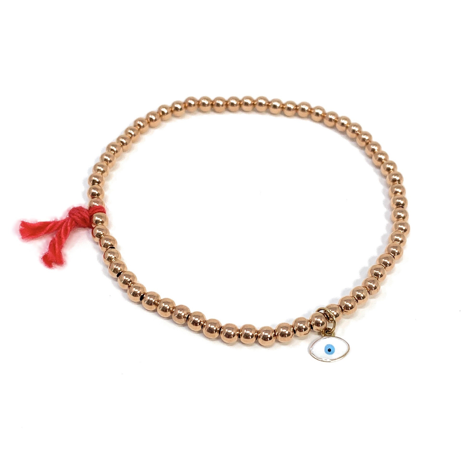 14k gold 2.5mm beads with enamel eye charm by Boussidan.