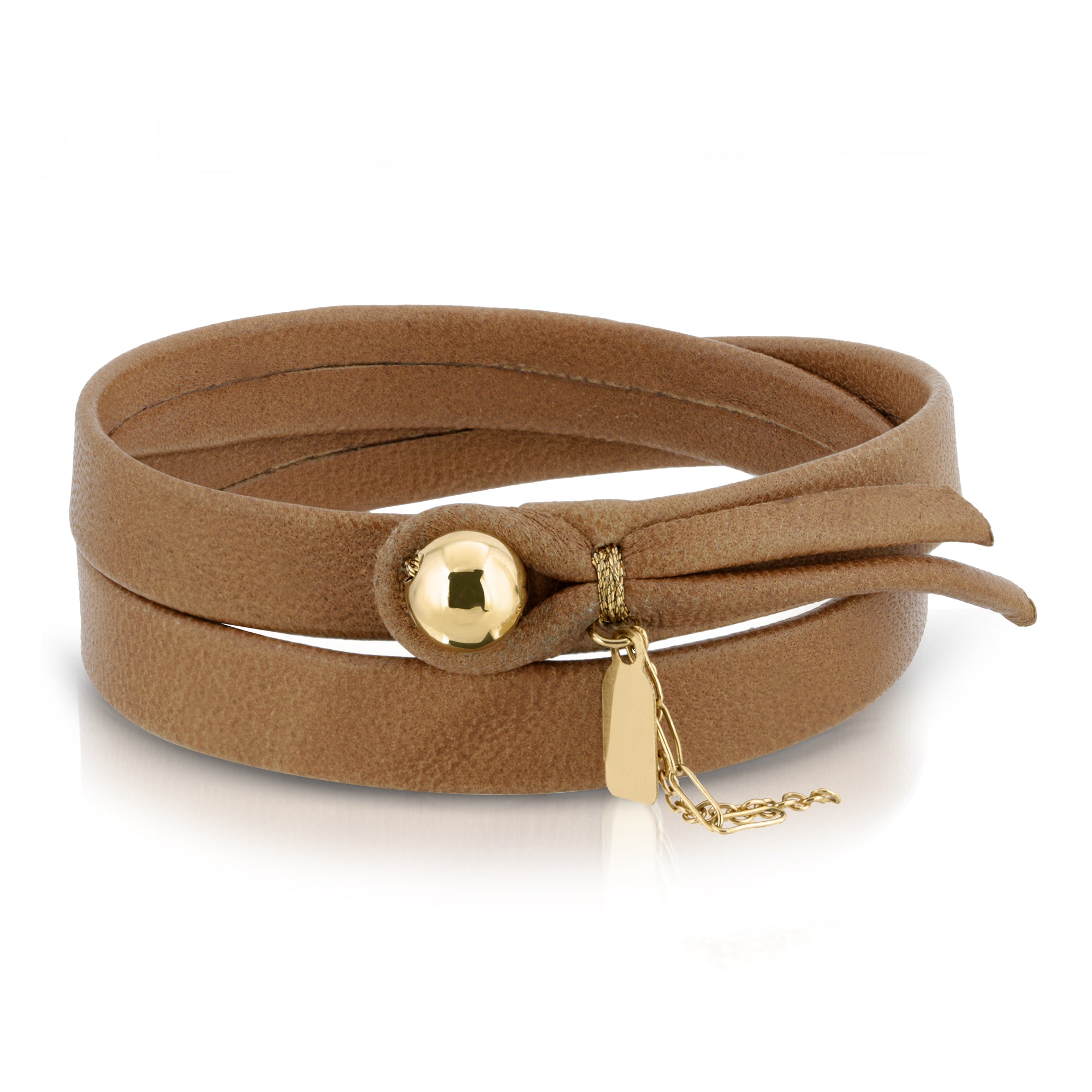 The Lumiere 14k gold double wrap leather bracelet by Boussidan