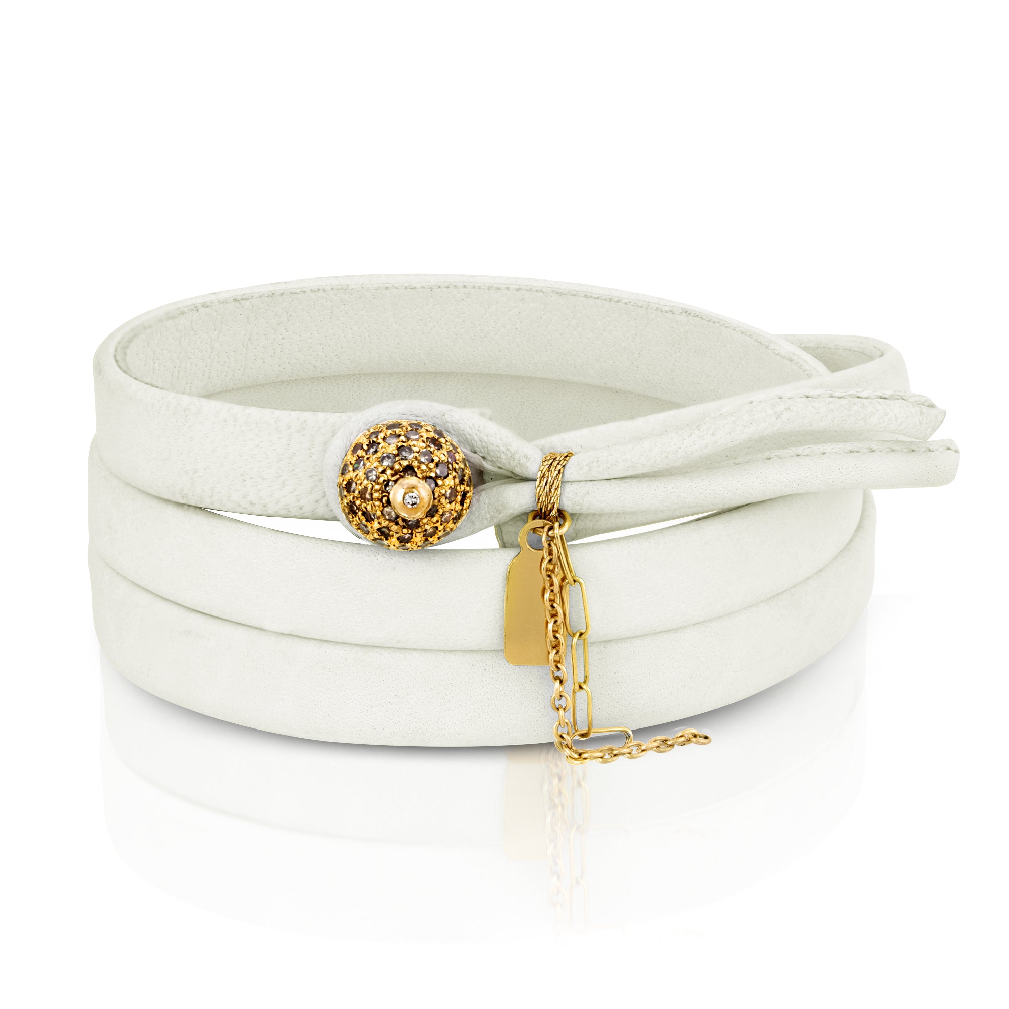 The Regente 14k gold and diamond triple wrap leather bracelet by Boussidan