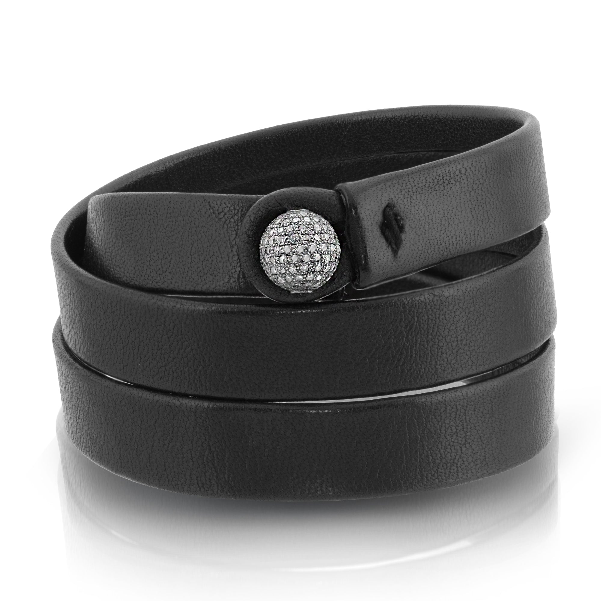 The Titan unisex triple wrap luxury leather bracelet with diamond ball by Boussidan
