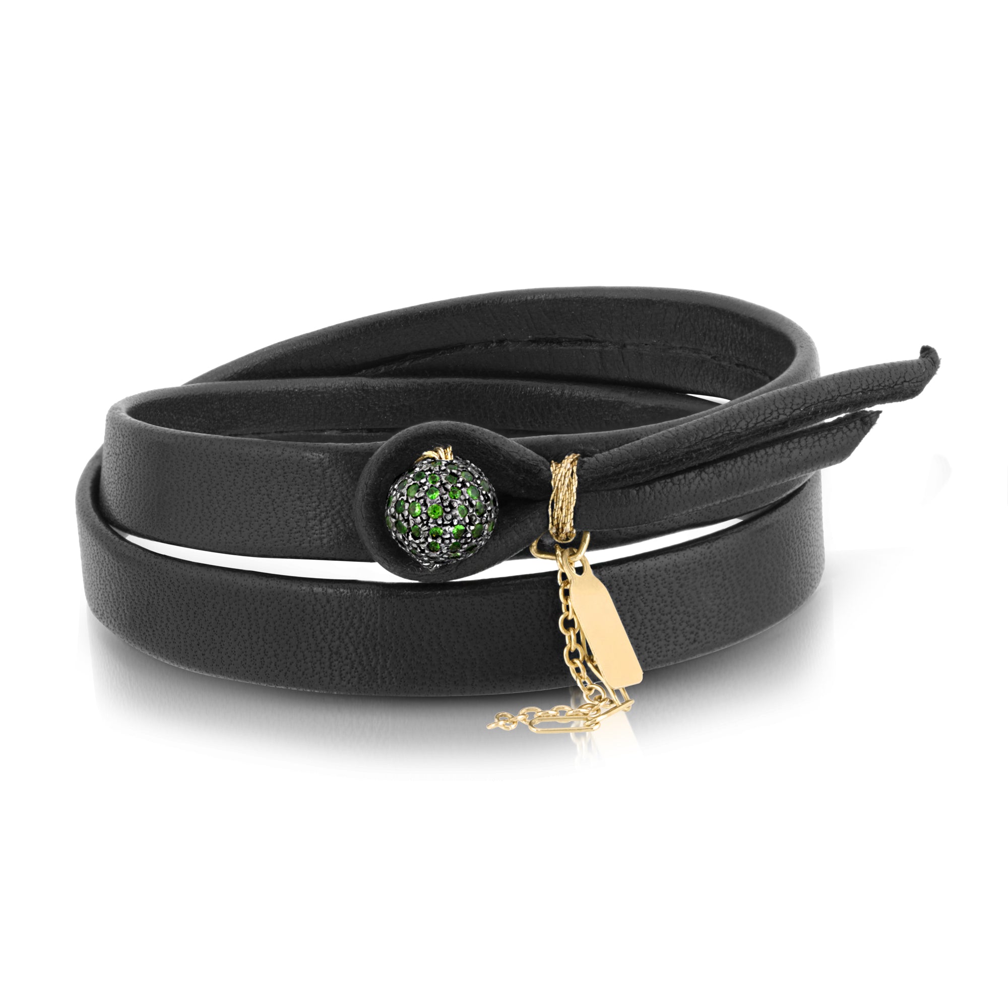 The Tsarina double wrap leather bracelet with tsavorite by Boussidan