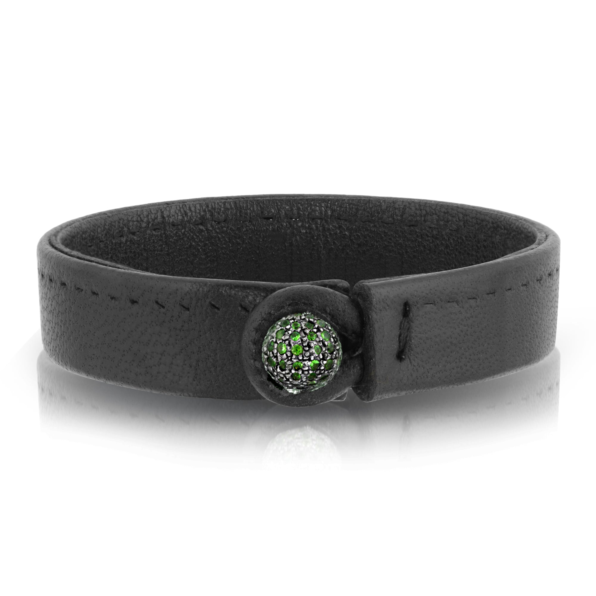 The Verdante single wrap leather bracelet with tsavorite by Boussidan