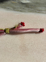 Load image into Gallery viewer, Red lips enamel charm pink silk bracelet adjustable gold cord button red spinel gold thread 
