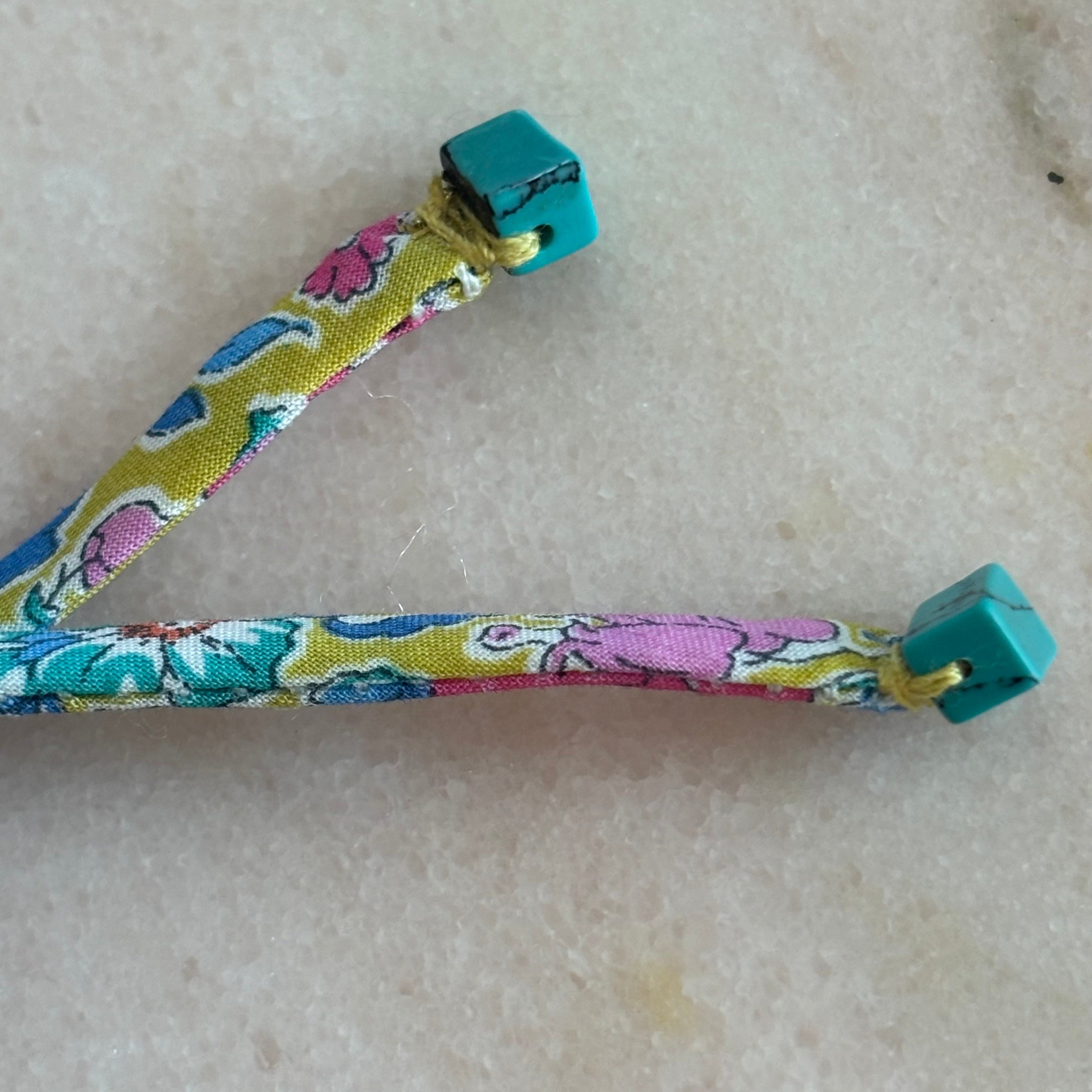 Turquoise coral flower cotton adjustable bracelet 