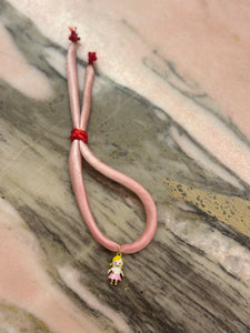 silk bracelet enamel red lips charm, red spinel beads  gold thread sliding button adjustable to your wrist 
