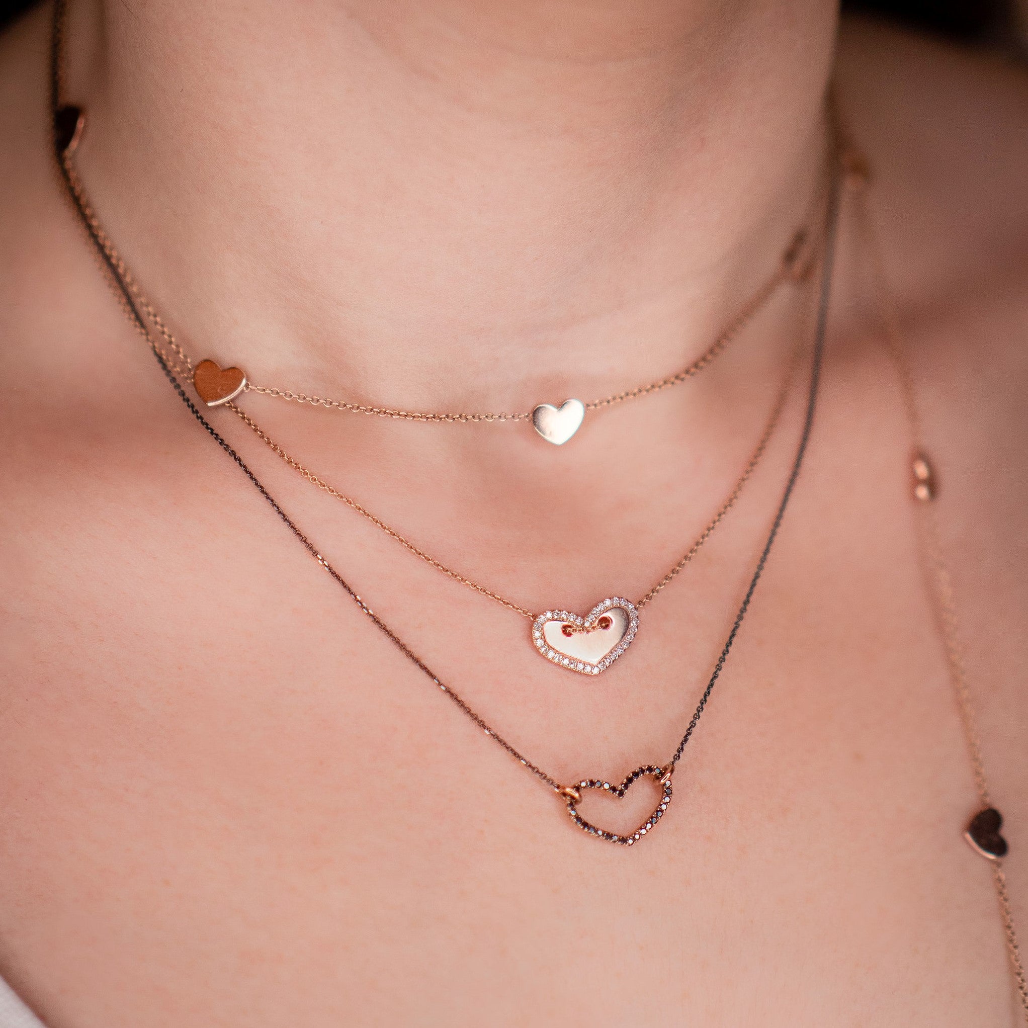 14k gold and diamond sliding heart necklace by boussidan 