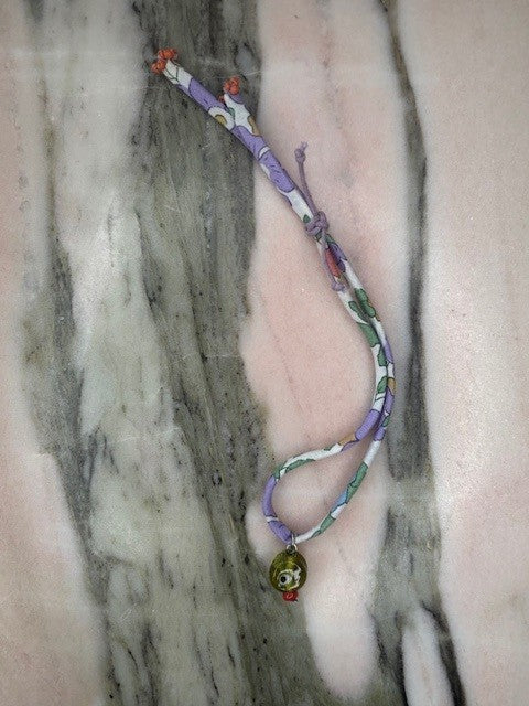 Eye Envy Wild-Flowers Liberty Bracelet with eye glass bead charm and orange beads by Boussidan