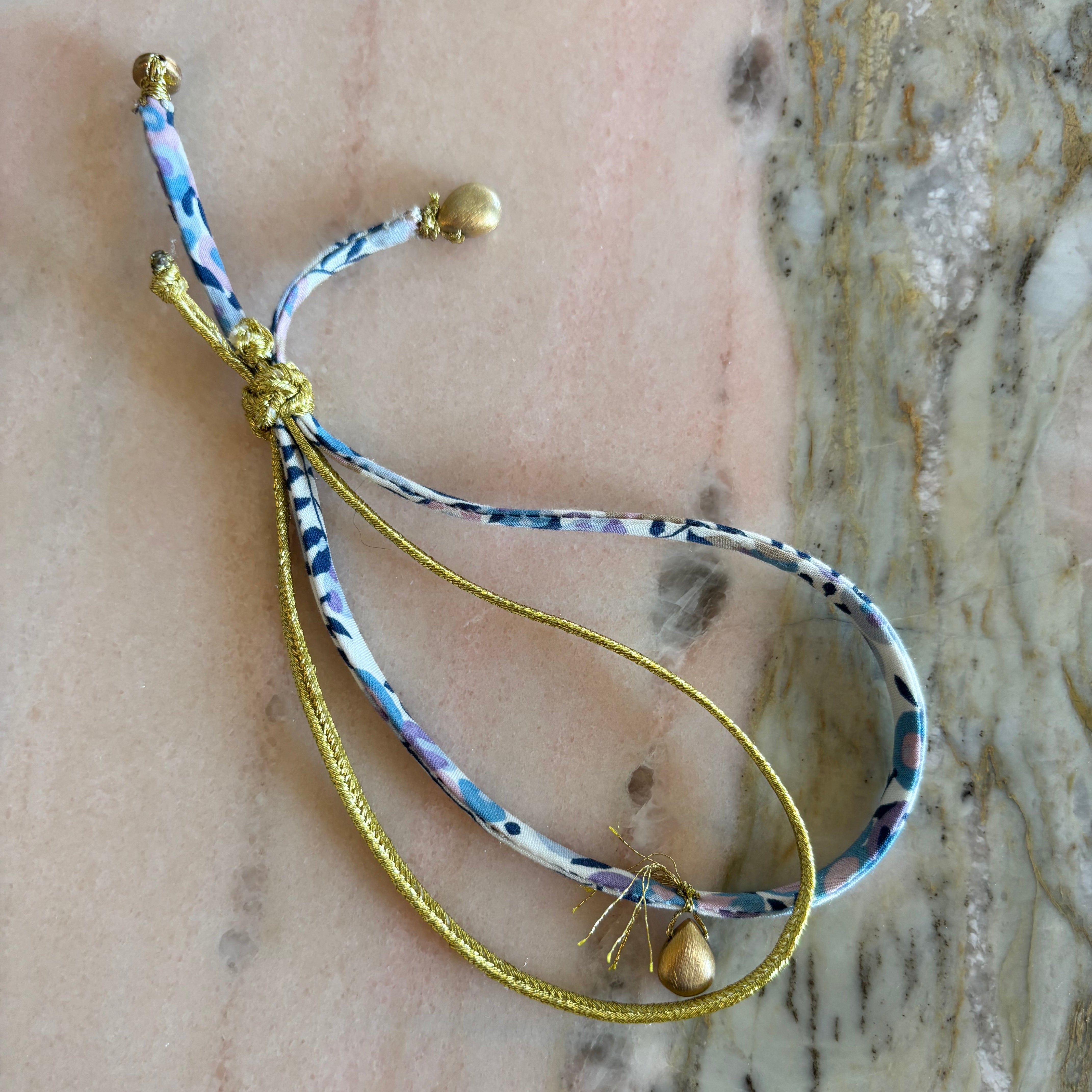 Golden Drops Wild-Flowers Liberty Bracelet with floral gold cord and gold-filled beads by Boussidan