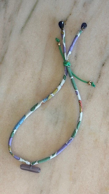 Green Envy Wild-Flowers Liberty Bracelet with floral cord and amethyst drops by Boussidan