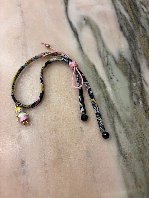 Happy Girl Wild-Flowers Liberty Bracelet with floral cord and 3D enamel charm by Boussidan