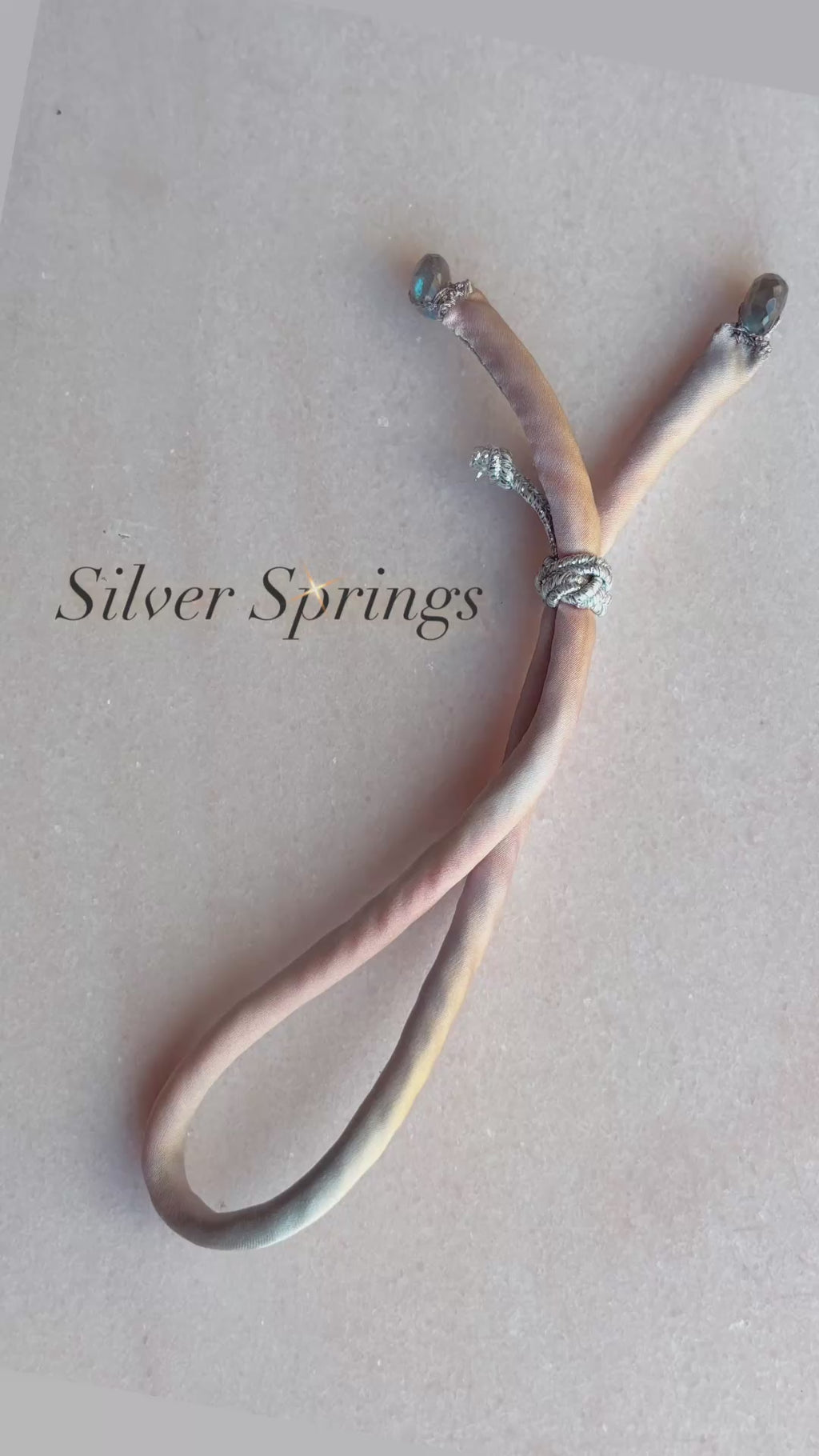 Silk ombre adjustable bracelet labradorite beads silver cord button slides up and down handmade 