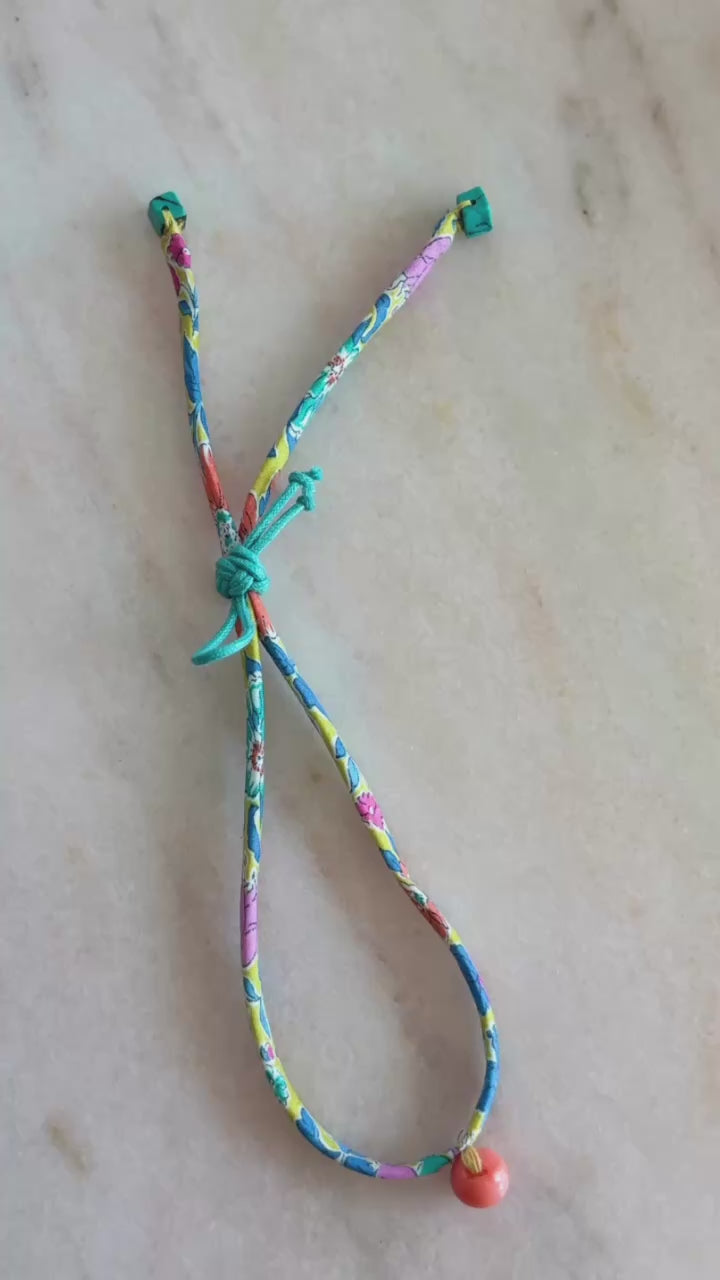 Turquoise coral flower cotton adjustable bracelet 