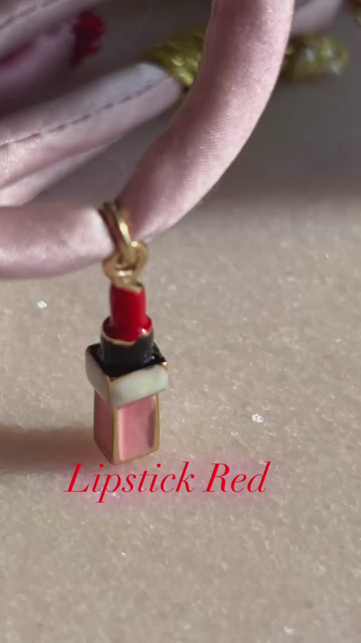 Lipstick red charm pink silk bracelet red spinel gold thread adjustable handmade 