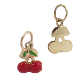 14k gold 2.5mm beads with cherry enamel charm by boussidan 