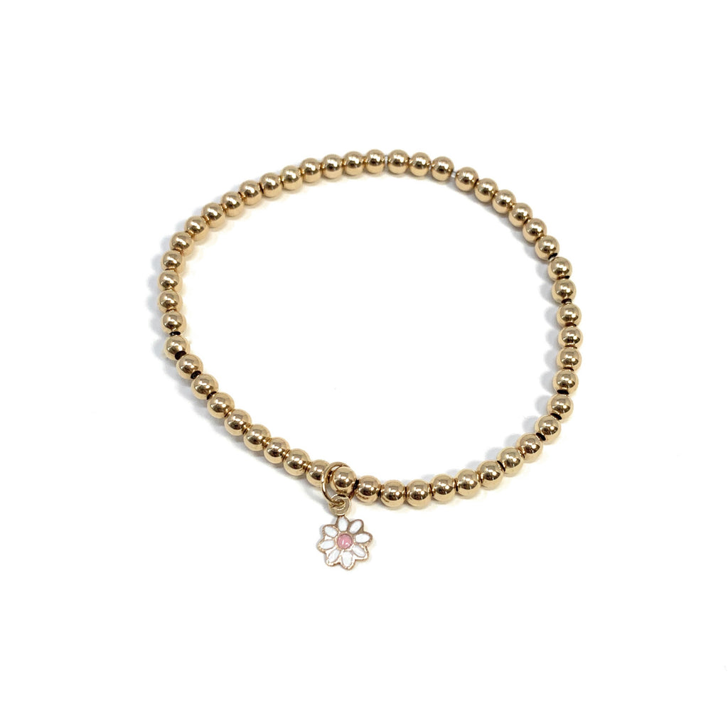 14K GOLD 2.5MM BEAD AND DAISY CHARM BRACELET -BOUSSIDAN JOAILLERIE