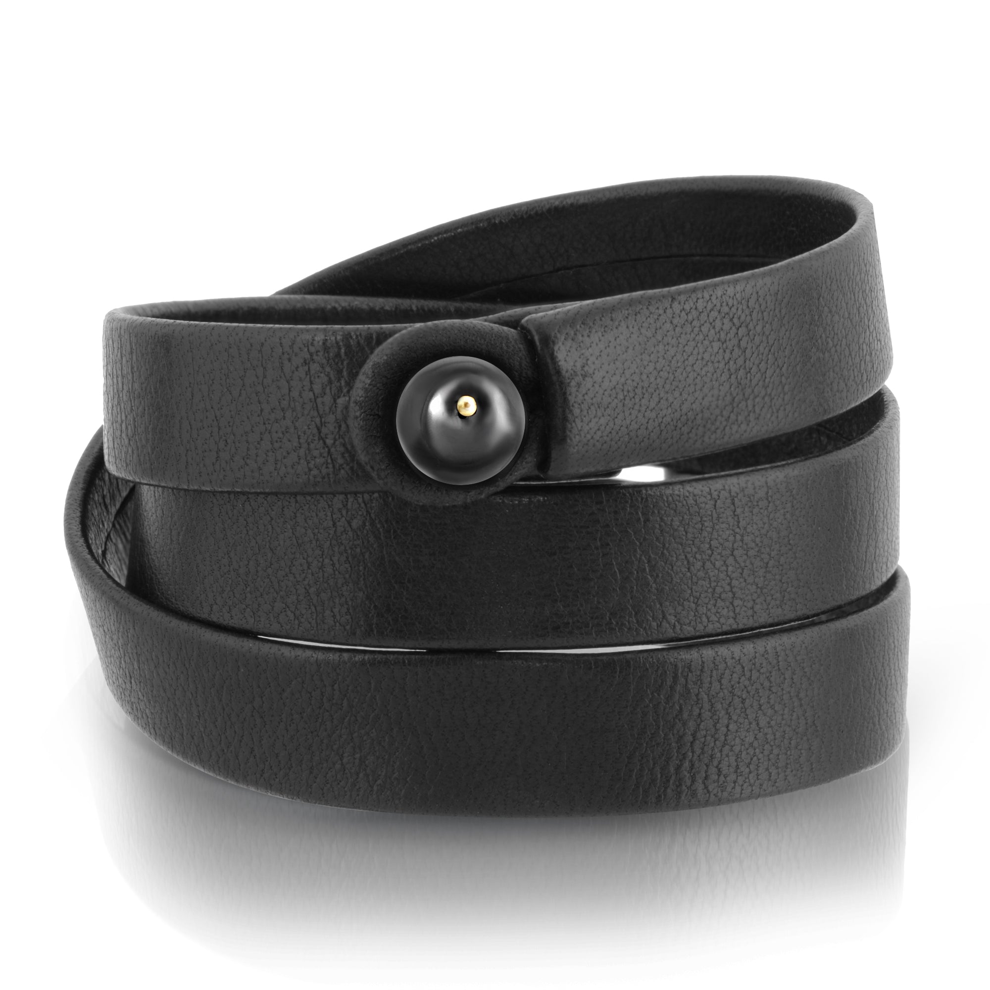The Falcon unisex triple wrap leather bracelet with petrified wood by Boussidan