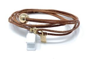 Gold bool triple wrap leather cord bracelet - Boussidan Joaillerie