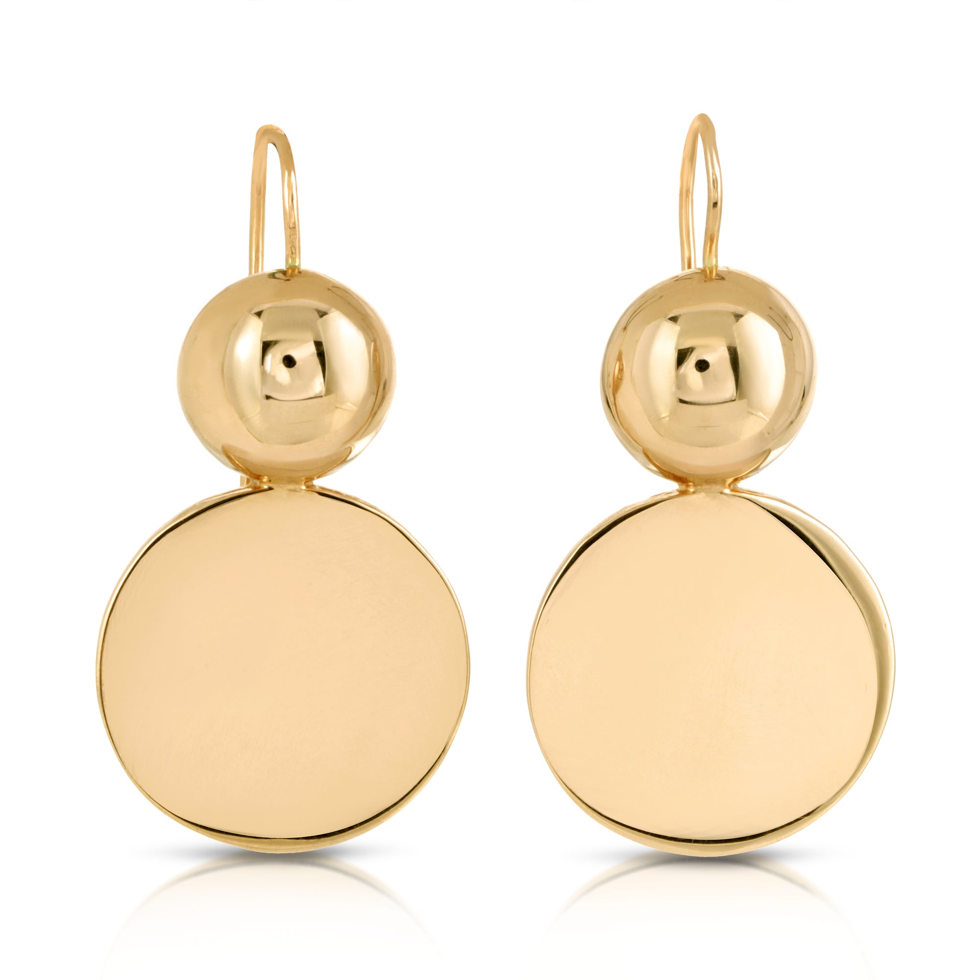 14k gold coin earrings front view on white background by Boussidan