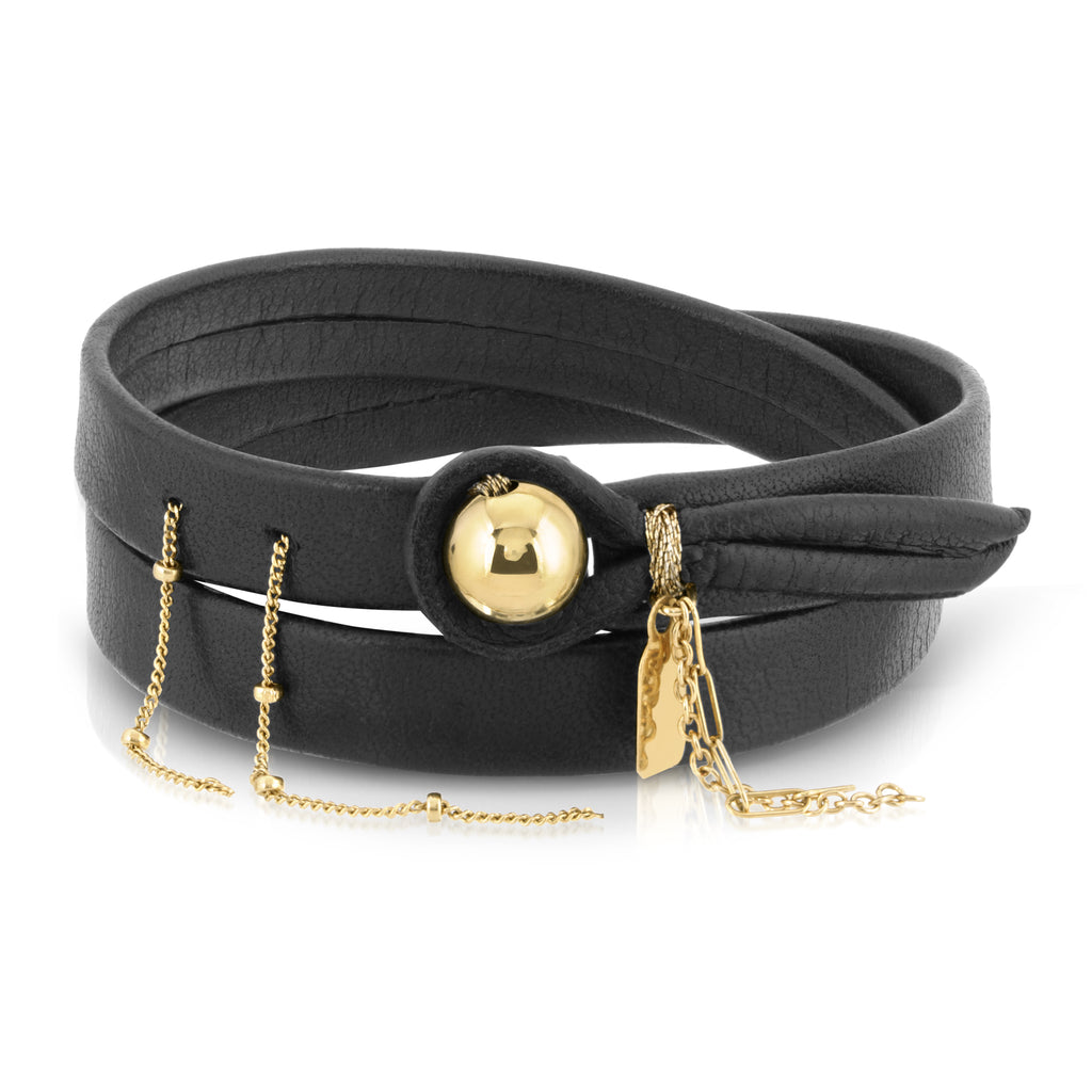 The Aurum 14k gold leather bracelet by Boussidan