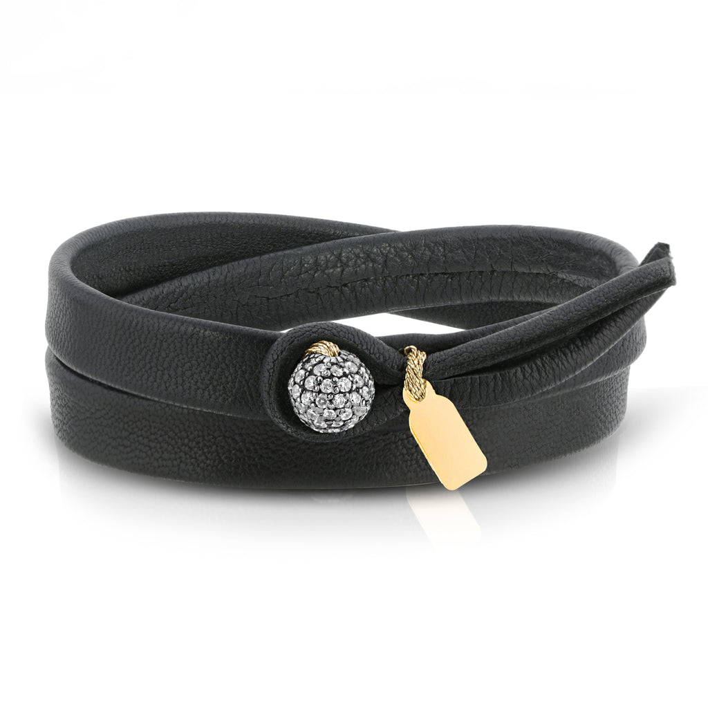 The Brilliante sterling silver diamond leather bracelet by Boussidan
