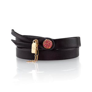 14k gold chains detail on The Empress leather bracelet by Boussidan