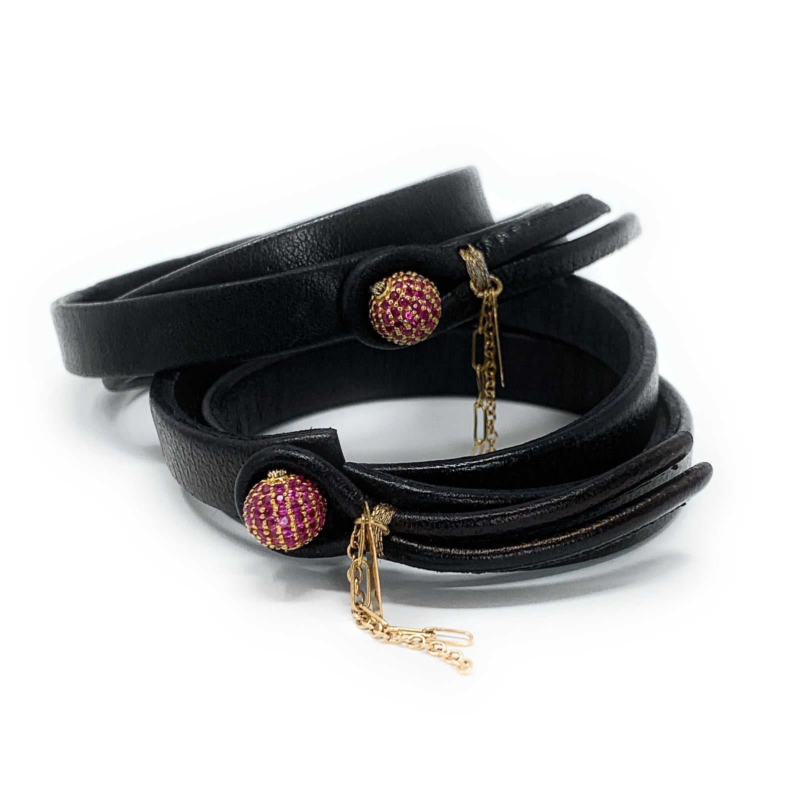 The Empress leather bracelet styled with other Boussidan jewelry