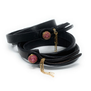 The Empress leather bracelet styled with other Boussidan jewelry