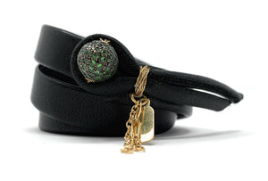 14k gold chains detail on The Tsarina leather bracelet by Boussidan