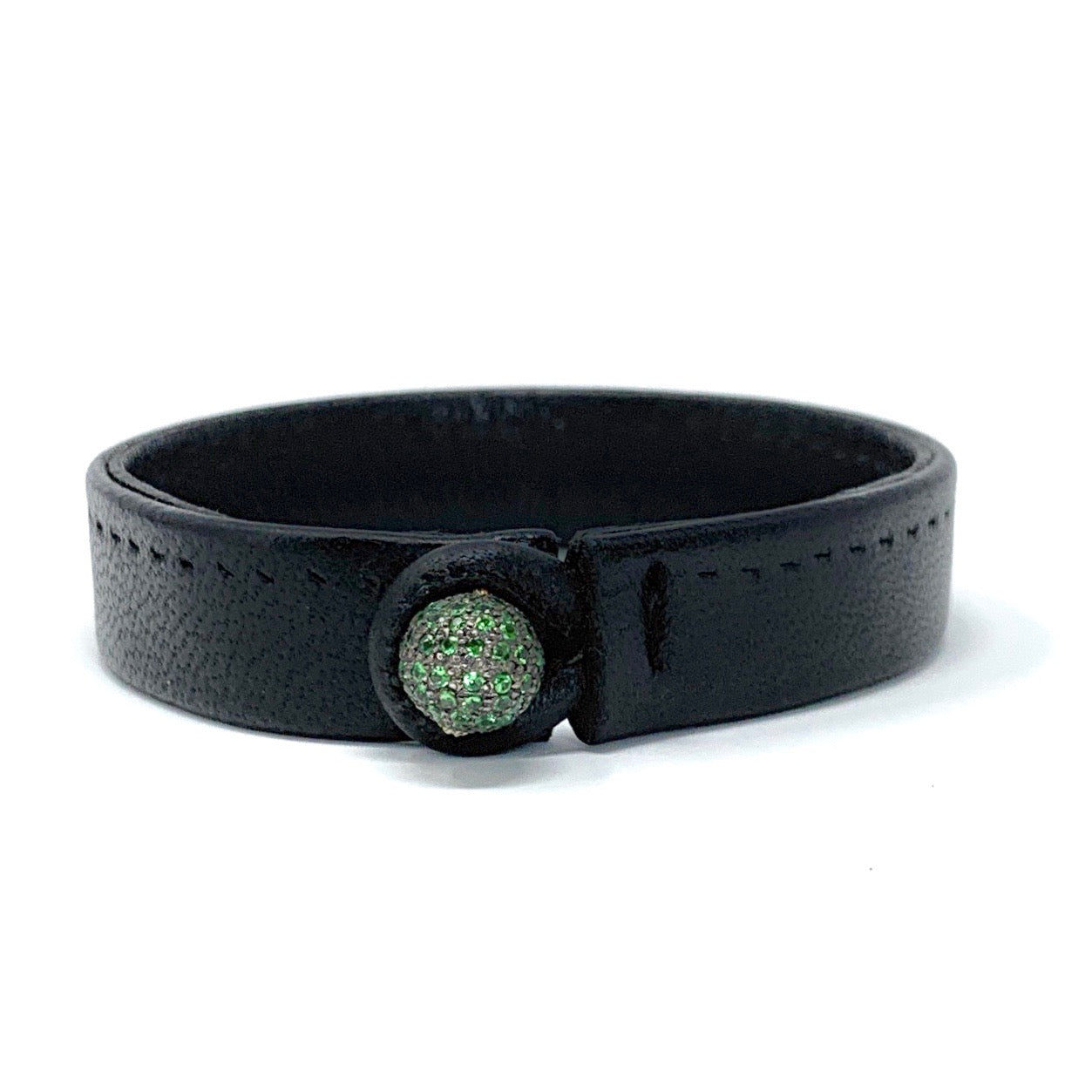 The Verdante single wrap leather bracelet styled with bold evening look


